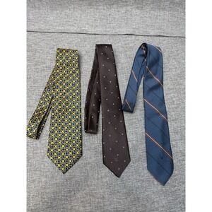 3 Christian Dior Mens Tie Lot Bulk Yellow Blue Brown Logo